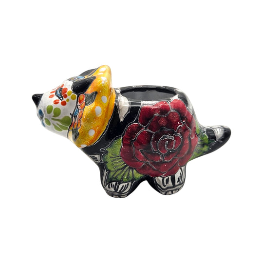 Talavera Triceratops Planter | Day of the Dead Dinosaur with vibrant colors
