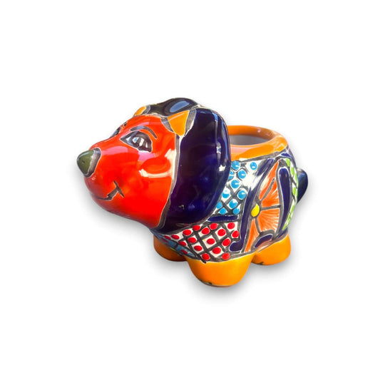 Talavera Triceratops Planter | Colorful Mexican Succulent Pot hand-painted ceramic dinosaur planter, traditional Talavera design, kiln-fired lead-free glaze