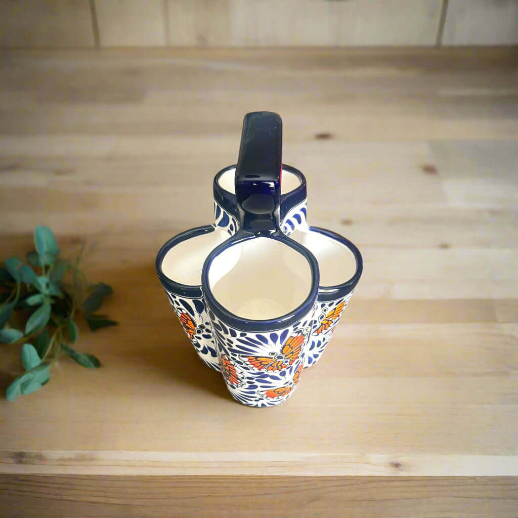 Talavera Utensil Holder - Blue & White Butterfly