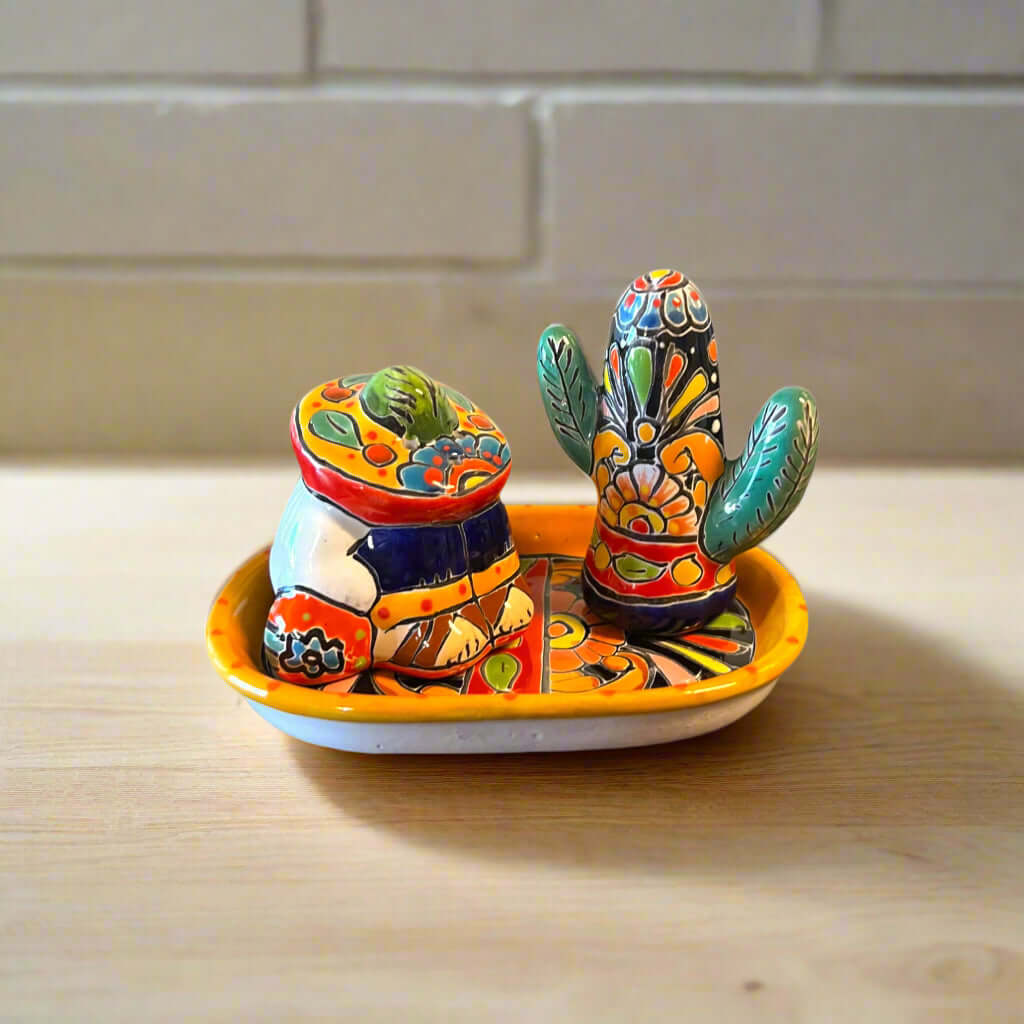 Talavera Salt & Pepper Shakers | Cactus & Panchito