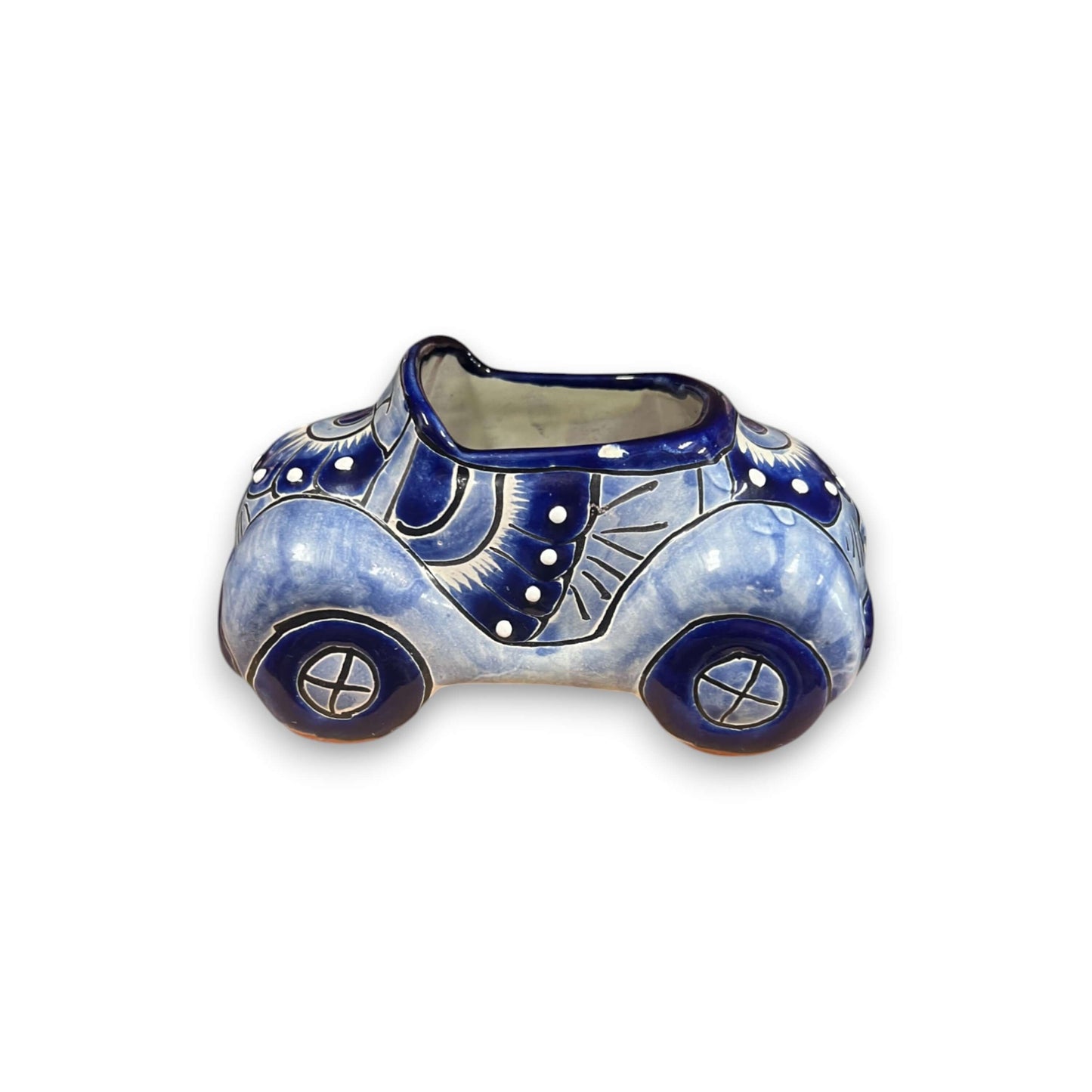 Talavera Car Planter – Small Blue and White Ceramic Pot