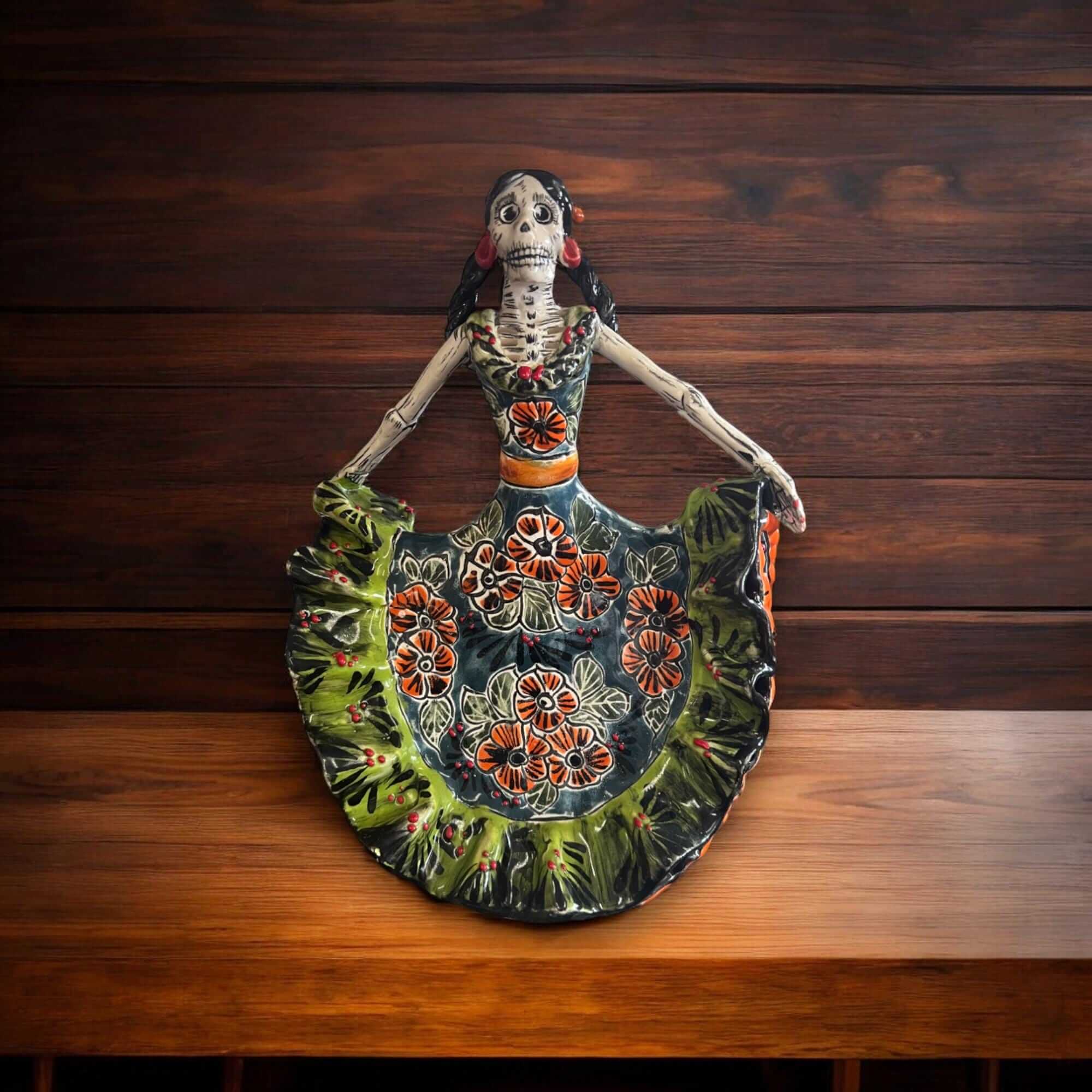 Talavera Catrina Figurine | Colorful Dress Decor