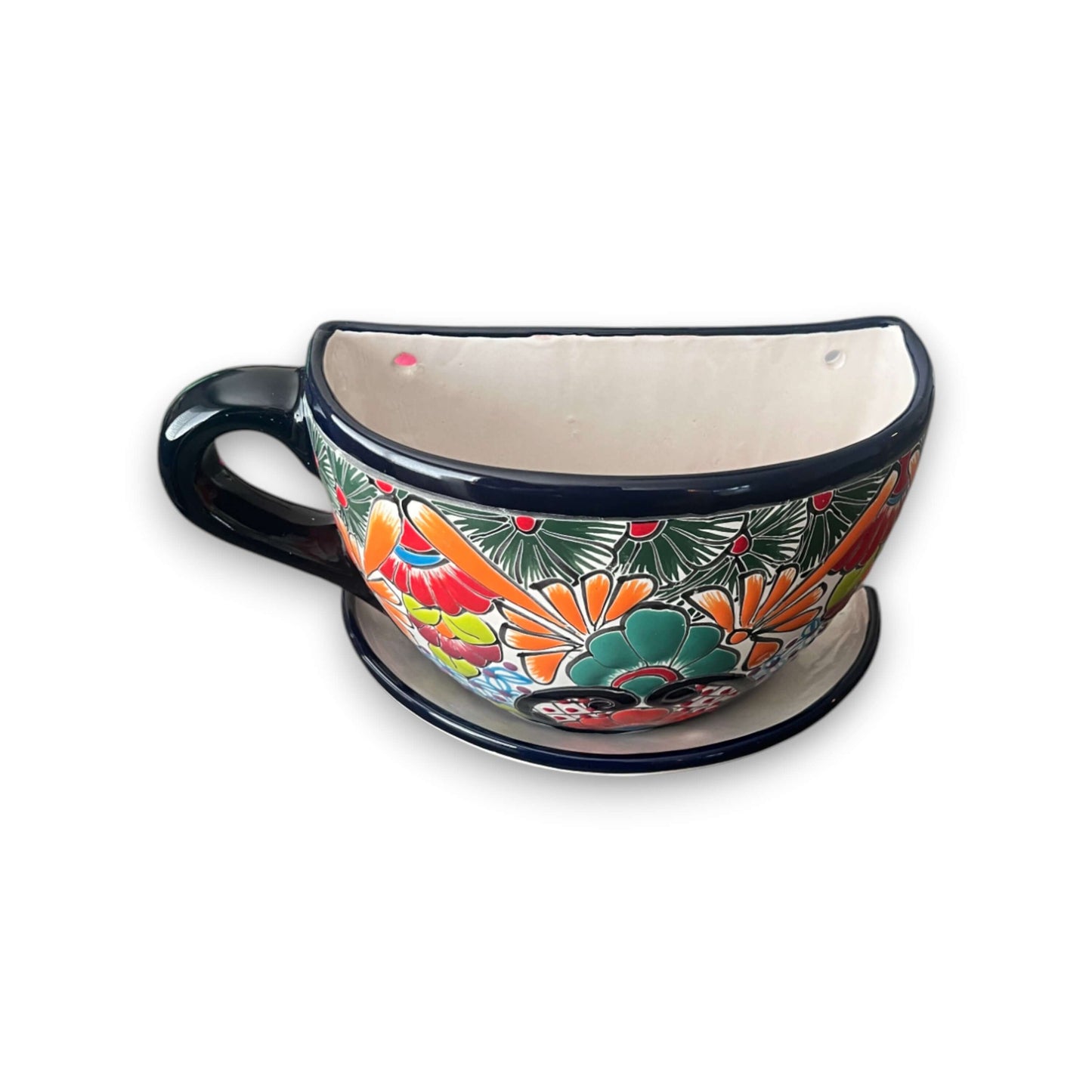 Talavera Coffee Cup Planter – Hand-Painted Wall Pot