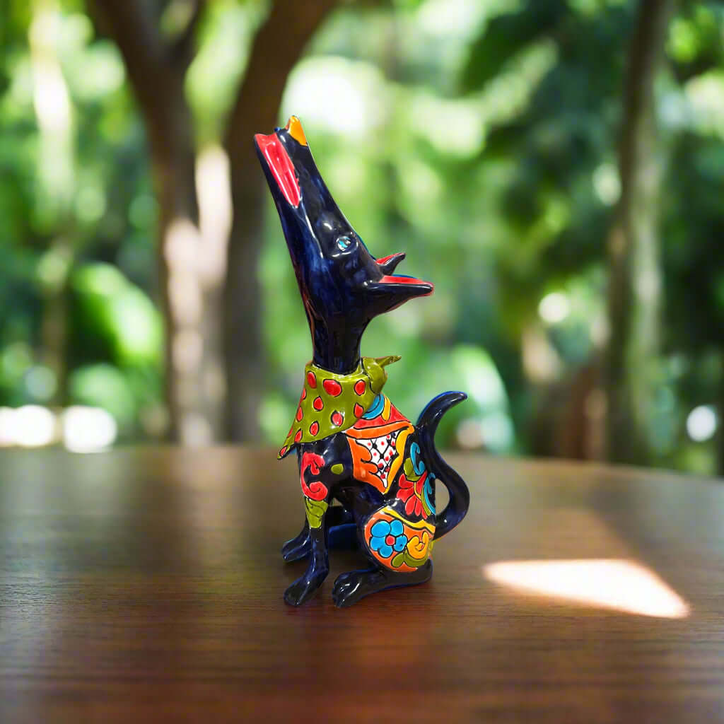 Talavera Howling Coyote Statue – Handmade Mexican Folk Art