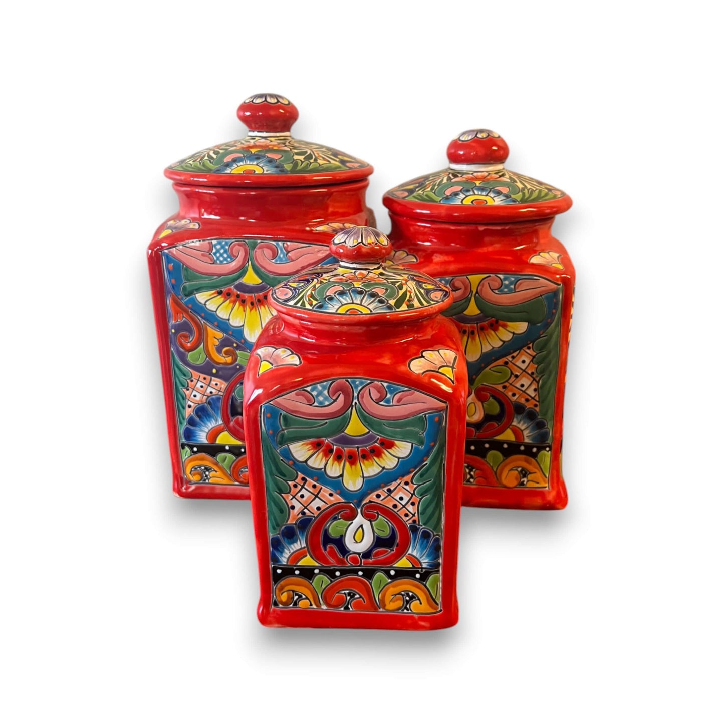 Talavera Red Canister Set | Mexican Ceramic Jars