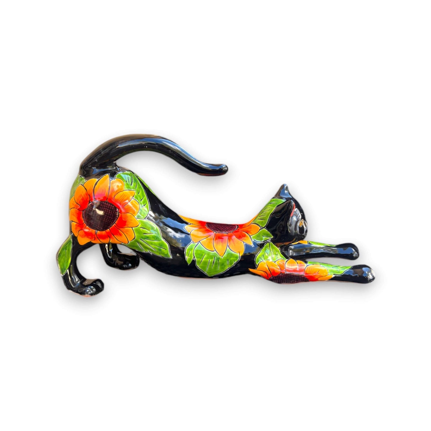 Talavera Cat Statue - Sunflower Design