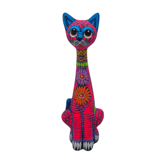 Tall Alebrije Cat Statue - white background product view 4