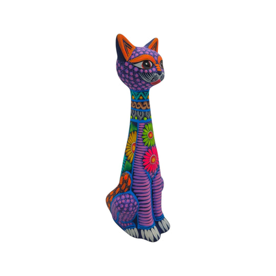 Tall Alebrije Cat Statue - white background product view 6
