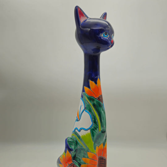 Tall Talavera Cat Statue — TGH-4829; actual product against its original background.