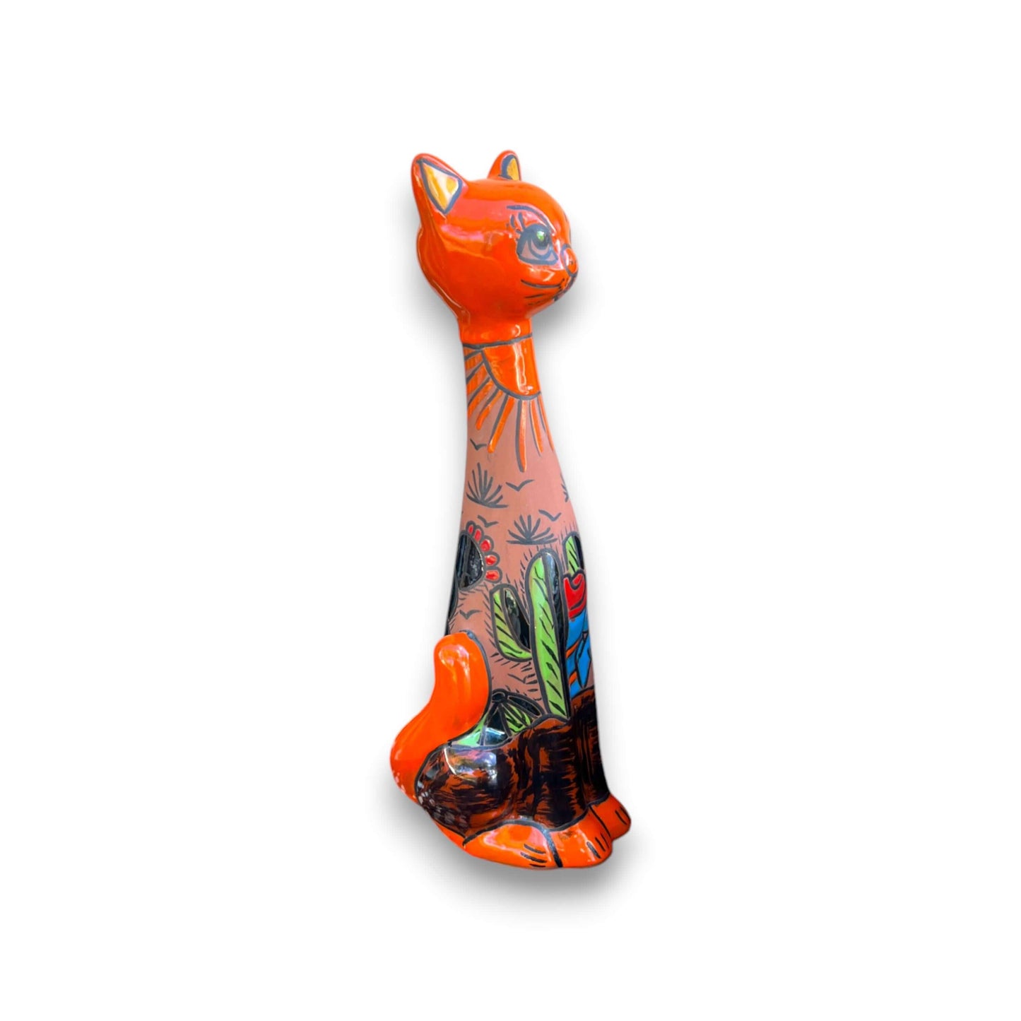 Tall Talavera Cat Statue - Mexican Artistry