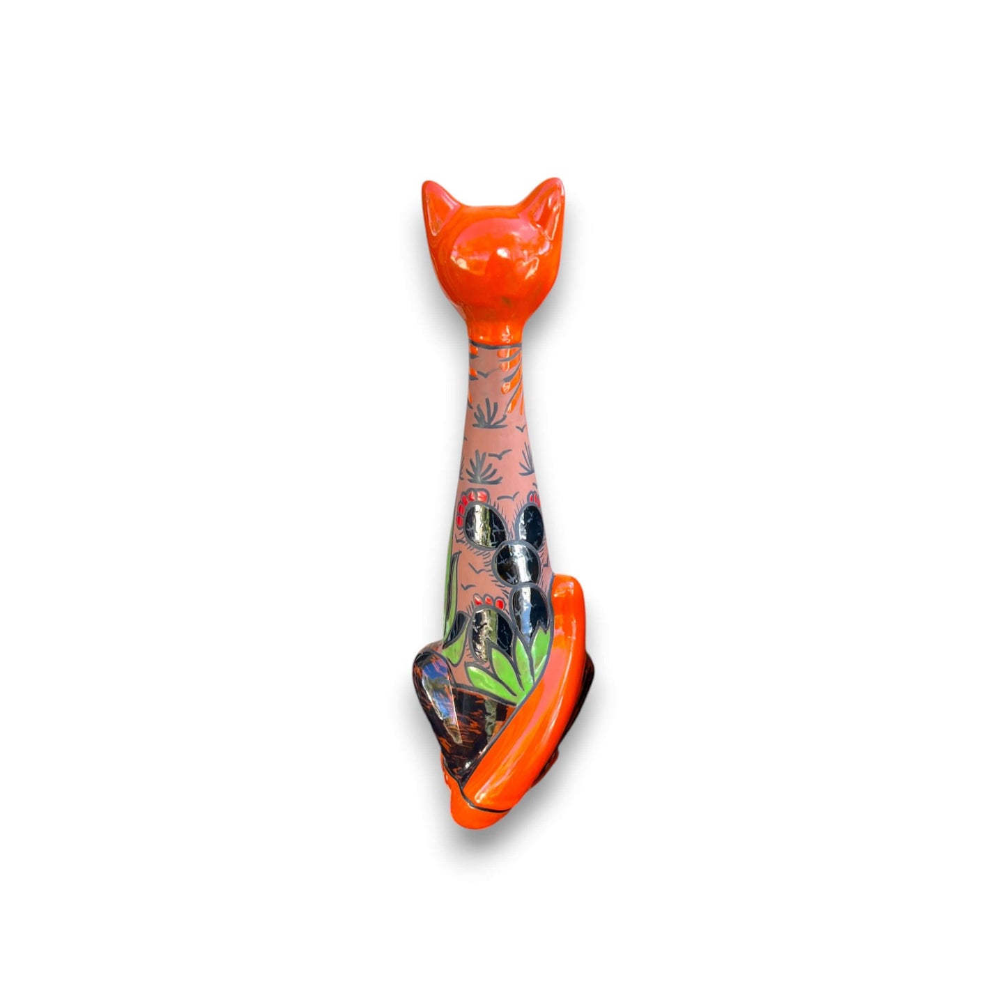 Tall Talavera Cat Statue - Mexican Artistry
