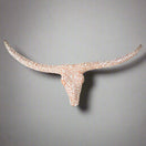 Terracotta Longhorn Wall Art | Hand-Painted Mexican Bull Skull - hand-painted terracotta bull skull with white floral pattern, longhorn wall decor