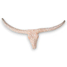 Terracotta Longhorn Wall Art | Hand-Painted Mexican Bull Skull - hand-painted terracotta bull skull with white floral pattern, kiln-fired lead-free glaze