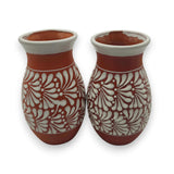 Terracotta Talavera Vase | Mexican Hand-Painted Pot - pair of terracotta vases with white floral Talavera motifs, handcrafted in Guanajuato