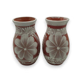 Terracotta Talavera Vase | Mexican Hand-Painted Pot - pair of hand-painted terracotta vases with white floral Talavera motifs