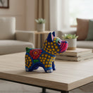 The Talavera Hub handcrafted ceramic bulldog figurine featuring vibrant hand-painted floral and geometric patterns.