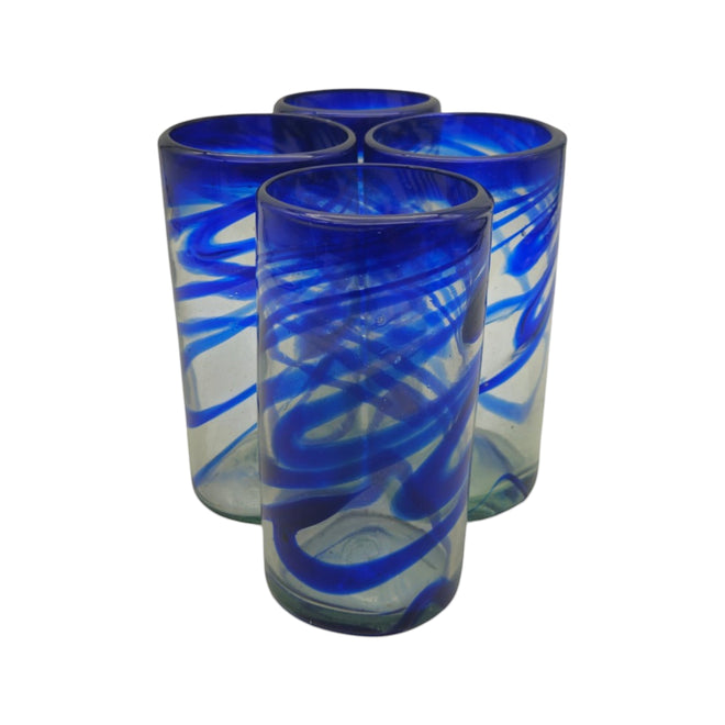 Hand-Blown Mexican Blue Swirl Drinking Glass