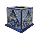 The Talavera Hub blue and white hand-painted ceramic tissue box cover with intricate traditional Mexican patterns.