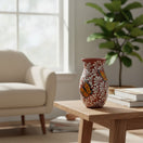 The Talavera Hub Brown & White Talavera Vase with Monarch Butterfly Relief Design, 9.5" tall ceramic pottery.