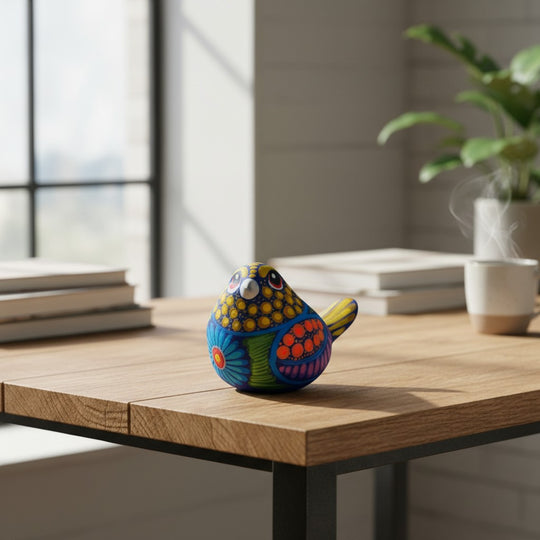 The Talavera Hub handcrafted ceramic Alebrije bird figurine with vibrant hand-painted Mexican folk art patterns