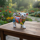 The Talavera Hub white ceramic Chihuahua figurine with colorful floral Talavera patterns, red ears, and orange nose.