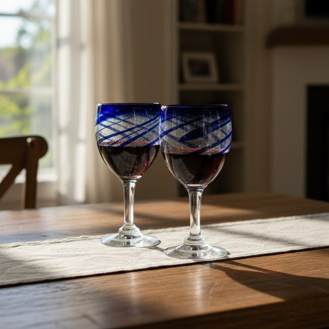 Hand-Blown Cobalt Blue Mexican Wine Glass