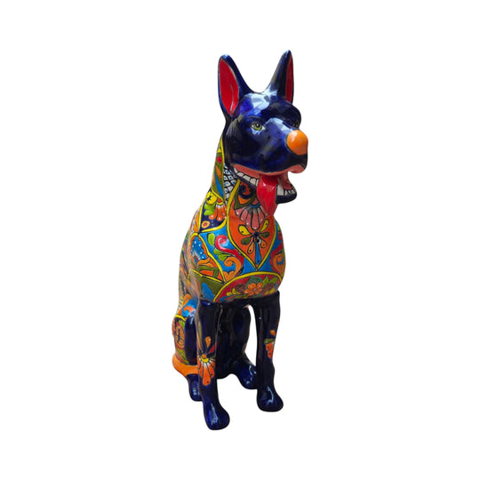 The Talavera Hub handmade Mexican ceramic dog statue featuring vibrant hand-painted floral folk art patterns.