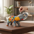 The Talavera Hub grey ceramic elephant coin bank with colorful floral Talavera design, medium size.