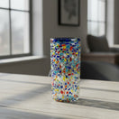 The Talavera Hub hand-blown glass tumbler with confetti chips, pebbled texture, and cobalt blue rim. 18 oz.