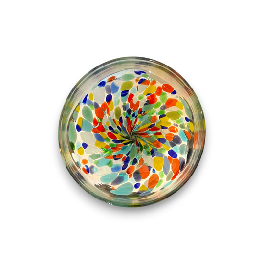 Hand-Blown Mexican Margarita Glass | Confetti Speckle Style - top view of colorful hand-blown glass with multicolored confetti swirl pattern