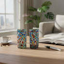 The Talavera Hub hand blown double shot glasses with colorful confetti pattern embedded in clear glass.