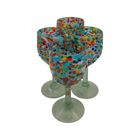 The Talavera Hub hand-blown glass wine glasses with multicolor confetti design. Set of 3.