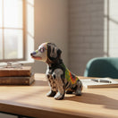The Talavera Hub black ceramic dachshund figurine with Day of the Dead floral and skeletal motifs.