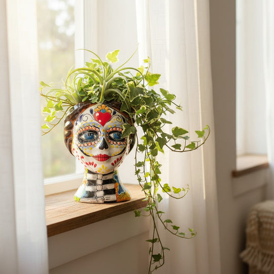 day of the dead succulent planter Talavera Day Of The Dead Skull Planter