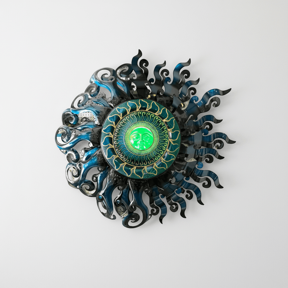 5ft Handmade Mexican Sun Wall Art With Light Fixture