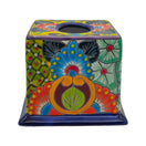 The Talavera Hub square ceramic tissue box cover with vibrant hand-painted floral patterns and colorful glaze.