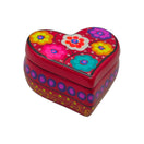 The Talavera Hub heart-shaped Mexican ceramic jewelry box with hand-painted floral patterns in red, pink, and blue.