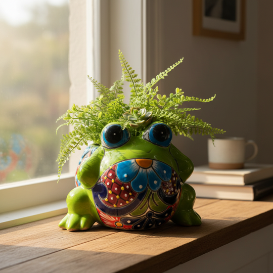 Hand-Painted Talavera Frog Planter | Medium Artful Planter