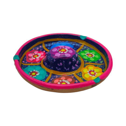The Talavera Hub Mexican handmade Guerrero pottery bar glass rimmer with vibrant hand-painted floral patterns.