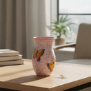 The Talavera Hub pink and white ceramic vase with monarch butterfly motif, handcrafted in Mexico.