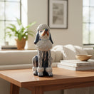 The Talavera Hub hand-painted gray and black ceramic poodle statue with Day of the Dead accents.