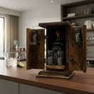 The Talavera Hub rustic wood box with handblown shot glasses and decanter, featuring etched designs.