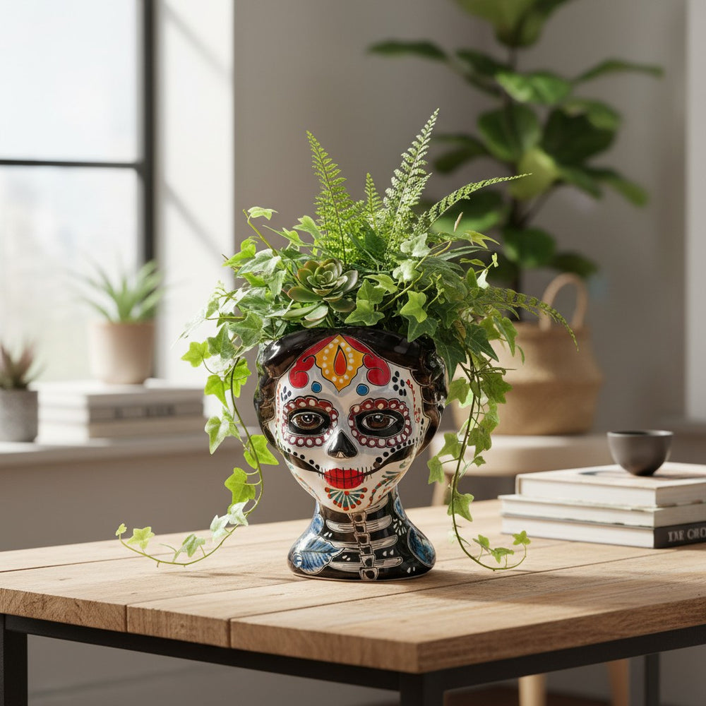sugar skull succulent planter Talavera Day Of The Dead Skull Planter