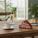 The Talavera Hub rustic terracotta napkin holder with white floral design, 4" tall x 6.75" long.