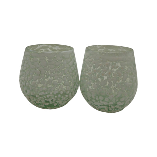 The Talavera Hub white pebbled wine glass, hand-blown from lead-free glass with a frosted pebbled texture. Holds 12 oz.