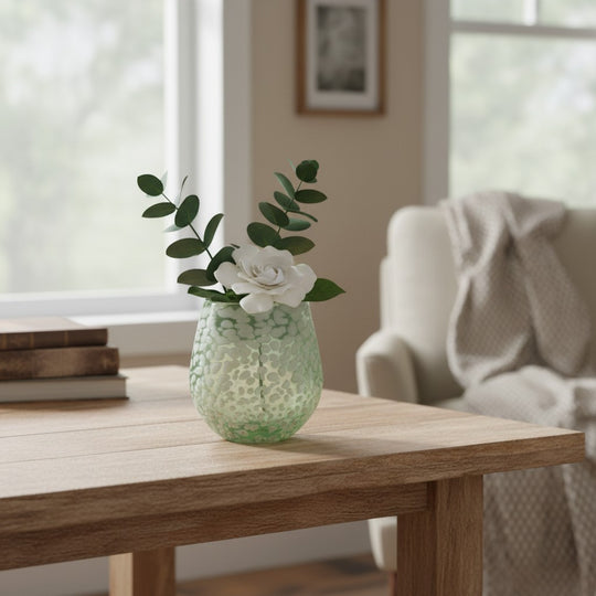 The Talavera Hub white pebbled wine glass, hand-blown from lead-free glass with a frosted pebbled texture. Holds 12 oz.