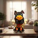 The Talavera Hub extra large black ceramic dog with bone, handpainted with vibrant colors and intricate patterns.