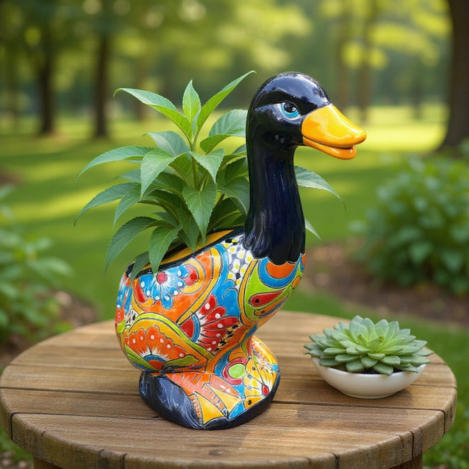 Talavera Duck Planter Colorful Hand-Painted Ceramic