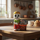The Talavera Hub 8" Day of the Dead skeleton chef figurine in colorful Talavera pottery, holding a Mexican oven.