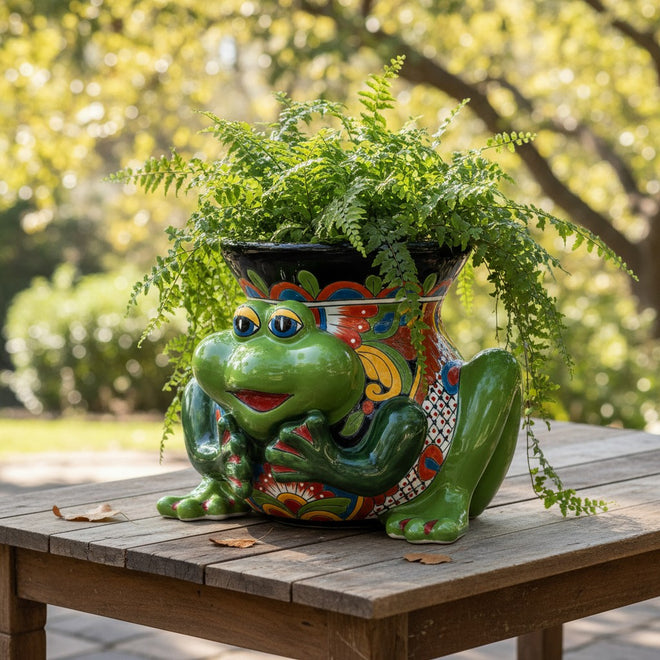 Hand-Painted Talavera Frog Planter — Colorful Ceramic Pot